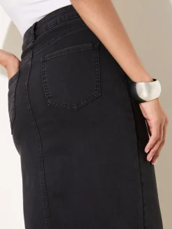 Noir - Jupe mi-longue Friends Like These en jean fendue sur le devant