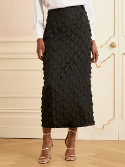 Noir - Jupe mi-longue Love & Roses 3D fleurie