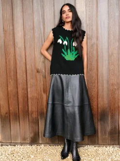 Noir - Jupe N. Premium en cuir véritable