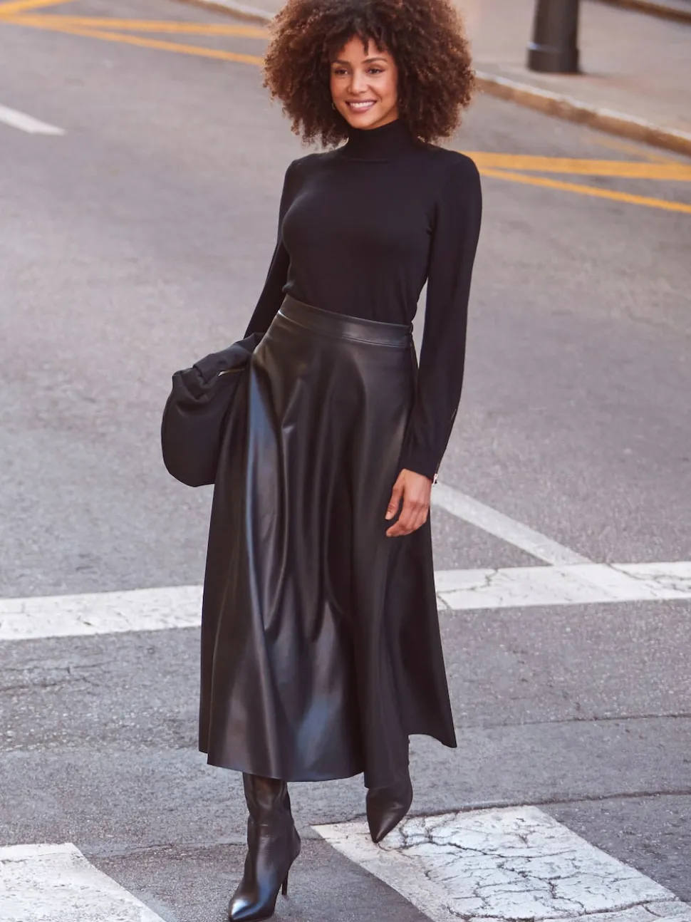 Noir - Jupe Sosandar Midaxi en similicuir