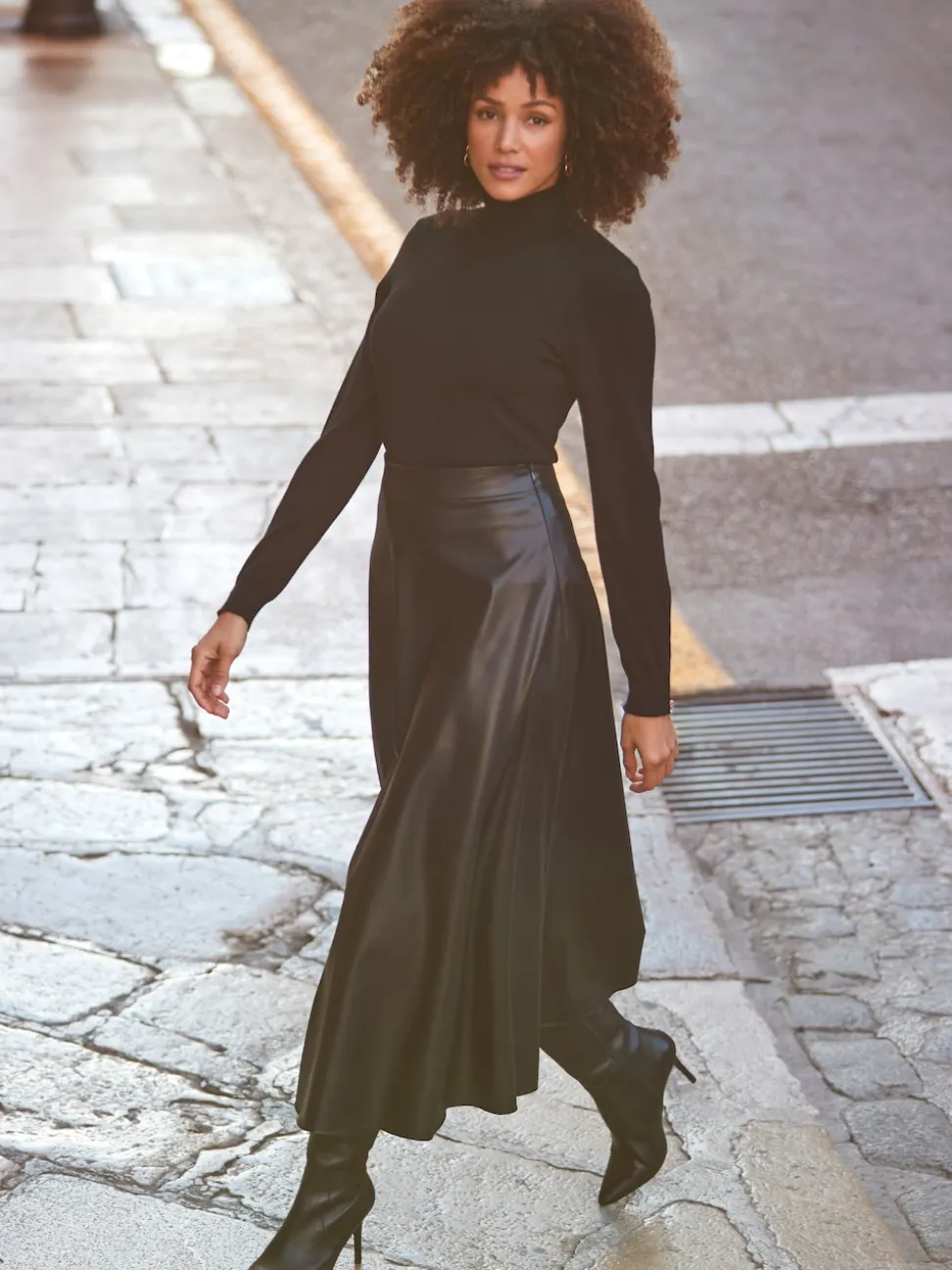 Noir - Jupe Sosandar Midaxi en similicuir