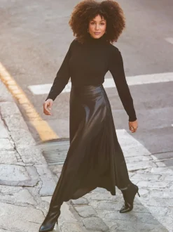 Noir - Jupe Sosandar Midaxi en similicuir