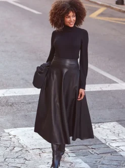 Noir - Jupe Sosandar Midaxi en similicuir