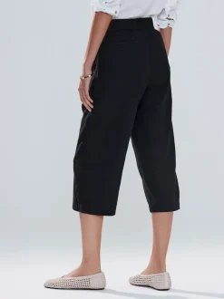 Noir - Jupes-culottes en lin mélangé à taille nouée