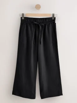 Noir - Jupes-culottes en lin mélangé à taille nouée