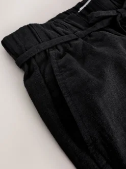 Noir - Jupes-culottes en lin mélangé à taille nouée
