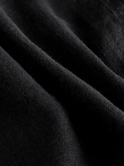 Noir - Jupes-culottes en lin mélangé à taille nouée