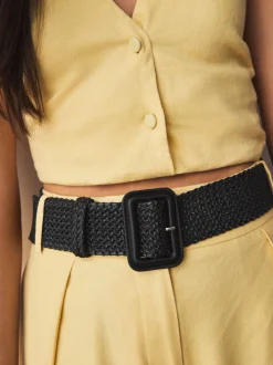 Noir - Large ceinture effet raphia