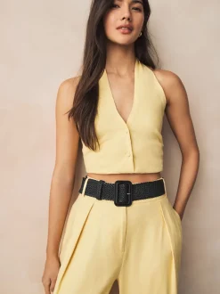 Noir - Large ceinture effet raphia