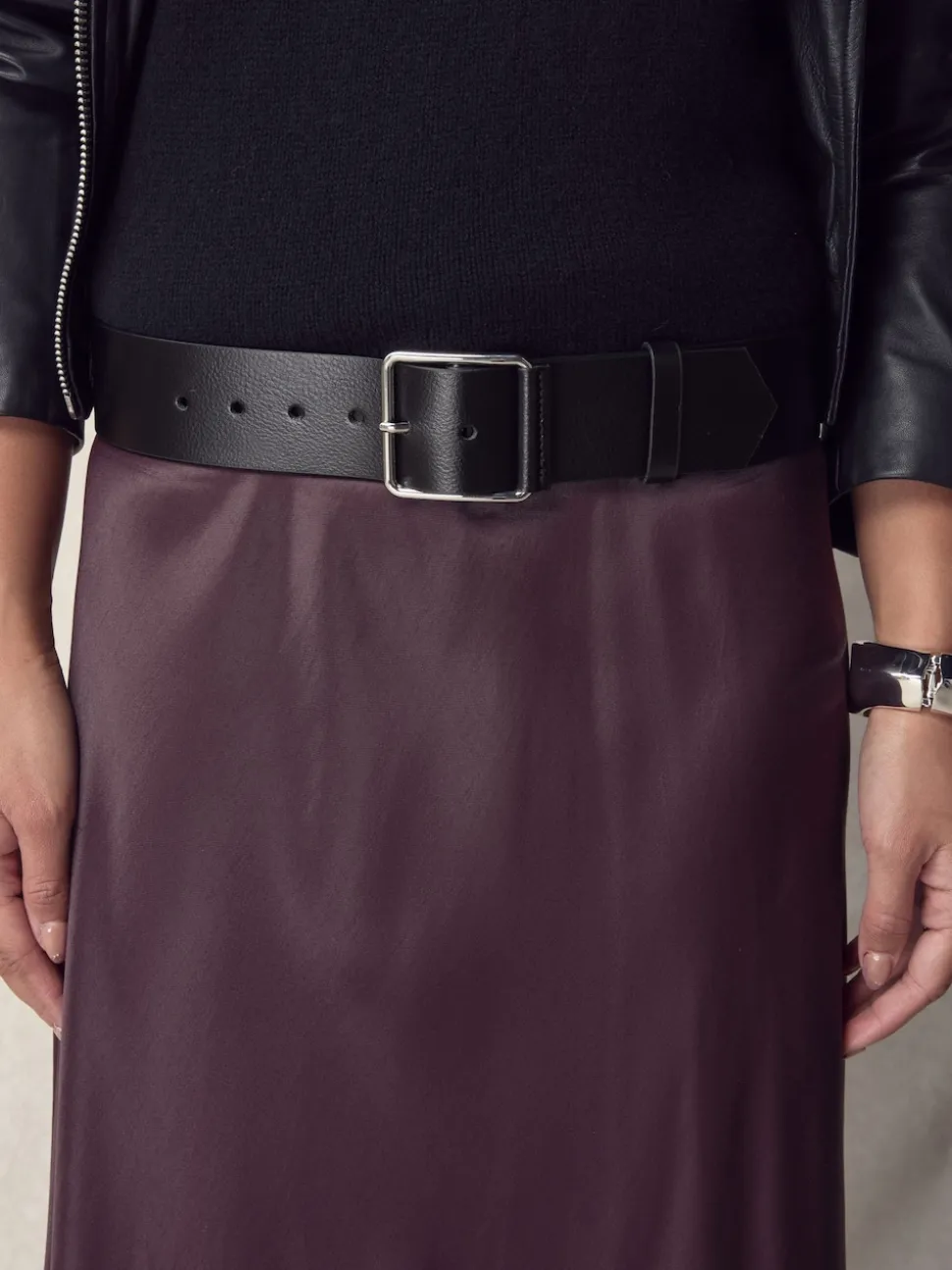 Noir - Large ceinture en cuir N. Premium Made In Italy