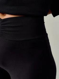 Noir - Leggings évasés froncés côtelés doux au toucher