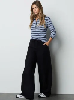Noir - Linen Blend Wide Leg Pantalon