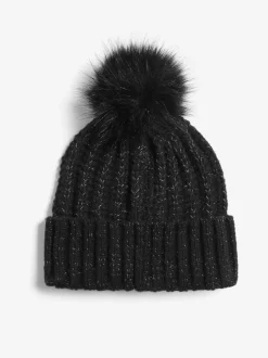 Noir - Lipsy Chapeau à pompon côtelé scintillant