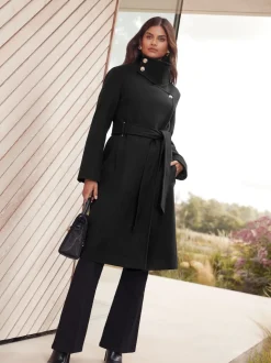 Noir - Lipsy Manteau asymétrique à col cheminée ceinturé