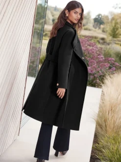 Noir - Lipsy Manteau asymétrique à col cheminée ceinturé