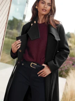 Noir - Lipsy Manteau asymétrique à col cheminée ceinturé