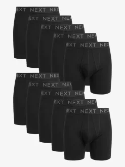 Noir - Lot de 10 - Sports Longer Length A-Front Boxer