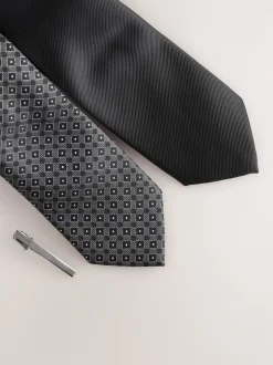 Noir - Lot de 2 cravates clip texturées