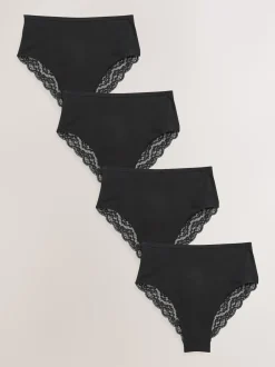 Noir - Lot de 4 culottes en coton et dentelle