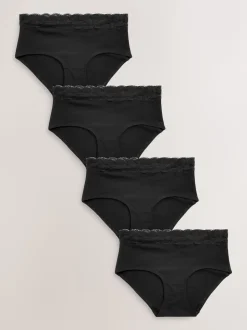 Noir - Lot de 4 culottes en coton et dentelle