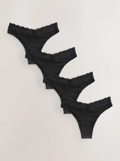 Noir - Lot de 4 culottes en coton et dentelle