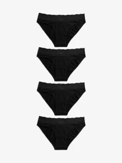 Noir - Lot de 4 culottes en coton et dentelle