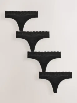 Noir - Lot de 4 culottes en coton et dentelle