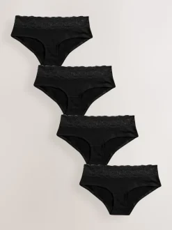 Noir - Lot de 4 culottes en coton et dentelle