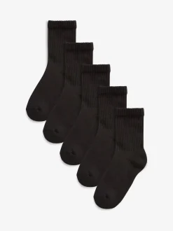 Noir - Lot de 5 paires de chaussettes côtelées en coton majoritaire à semelle intérieure rembourrée