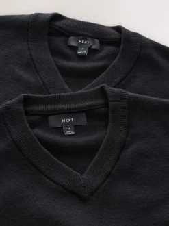 Noir - Lot de 2 pulls à col en V doux au toucher coupe classique