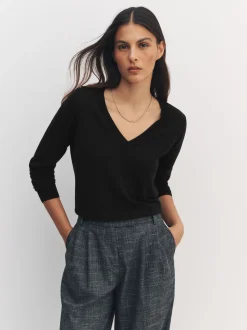 Noir - Lot de 2 pulls riches en coton doux à col en V