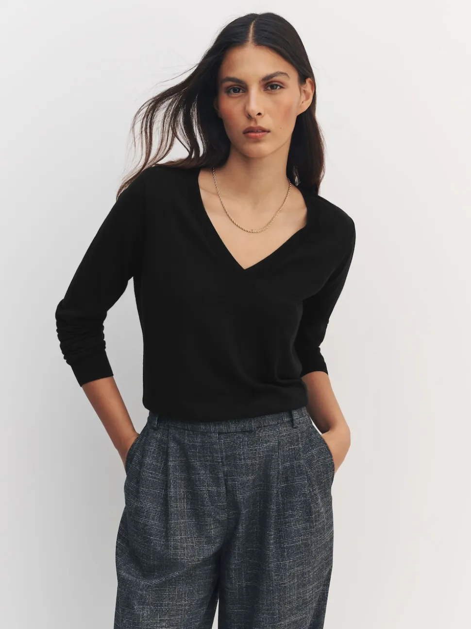 Noir - Lot de 2 pulls riches en coton doux à col en V