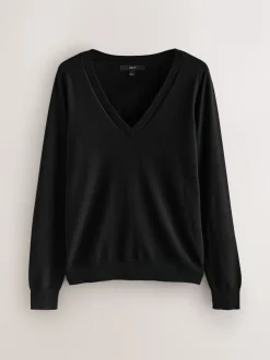 Noir - Lot de 2 pulls riches en coton doux à col en V