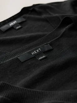 Noir - Lot de 2 pulls riches en coton doux à col en V