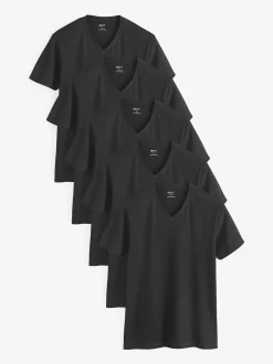 Noir - Lot de 5 T-shirts Col en V 100% Coton Coupe ajustée