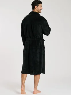Noir - Loungeable Robe de chambre col châle en polaire