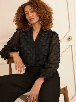 Noir - Love & Roses chemisier à manches longues à pois 3D
