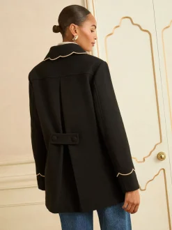 Noir - Love & Roses Manteau Dolly mi-long à bordures festonnées