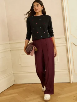 Noir - Love & Roses pull en maille brodée