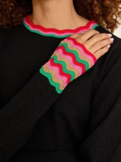 Noir - Love & Roses pull en maille à rayures arc-en-ciel ondulé