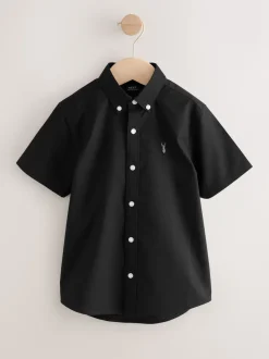 Noir - Manches courtes Coton riche Oxford Chemise (3-16ans)