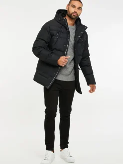 Noir - Manteau bouffant imperméable à capuche de Threadbare