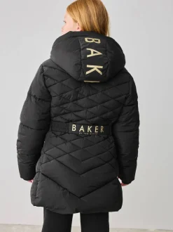 Noir - Manteau Ceinturé Baker by Ted Baker, mi-lourd, matelassé et Résistant à la douche