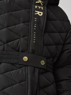 Noir - Manteau Ceinturé Baker by Ted Baker, mi-lourd, matelassé et Résistant à la douche
