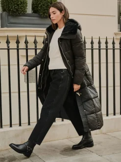 Noir - Manteau long matelassé Résistant à la douche