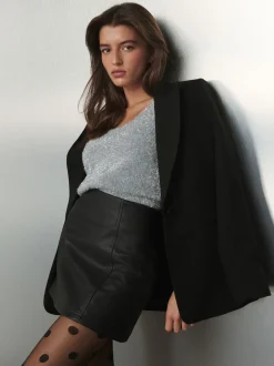 Noir - Mini jupe en cuir Faux