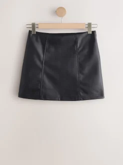 Noir - Mini jupe en cuir Faux