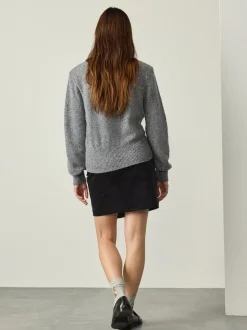 Noir - Mini-jupe cache-cœur en velours côtelé