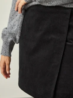 Noir - Mini-jupe cache-cœur en velours côtelé