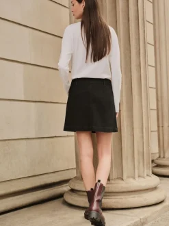 Noir - Minijupe Denim à poches plaquées